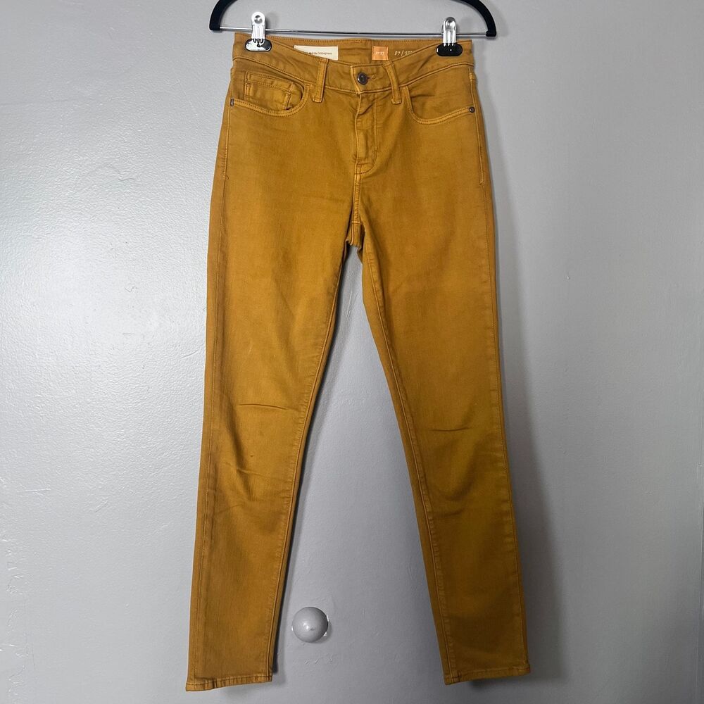 Pilcro Anthropologie Mustard Yellow Skinny Jeans Women Size 27 Bold Street style